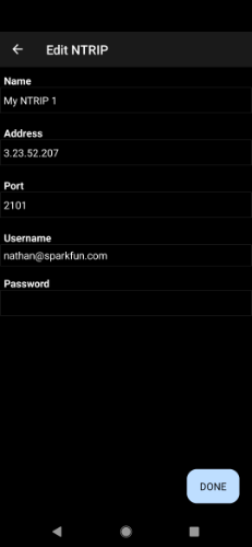 NTRIP Credential Entry